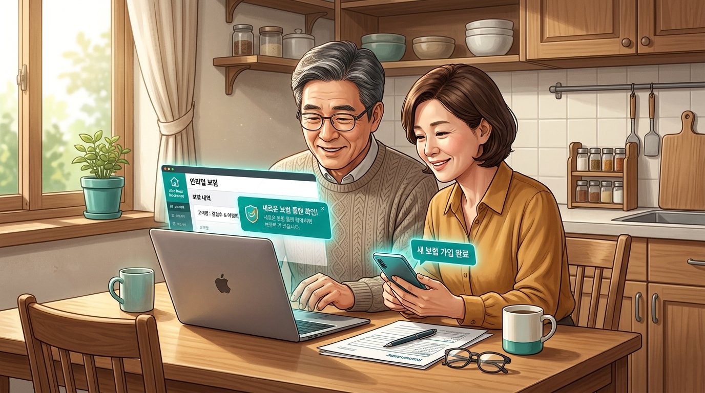 부부가 5세대 실손보험으로 바꾸기위해 인터넷으로 알아보고 있는 모습